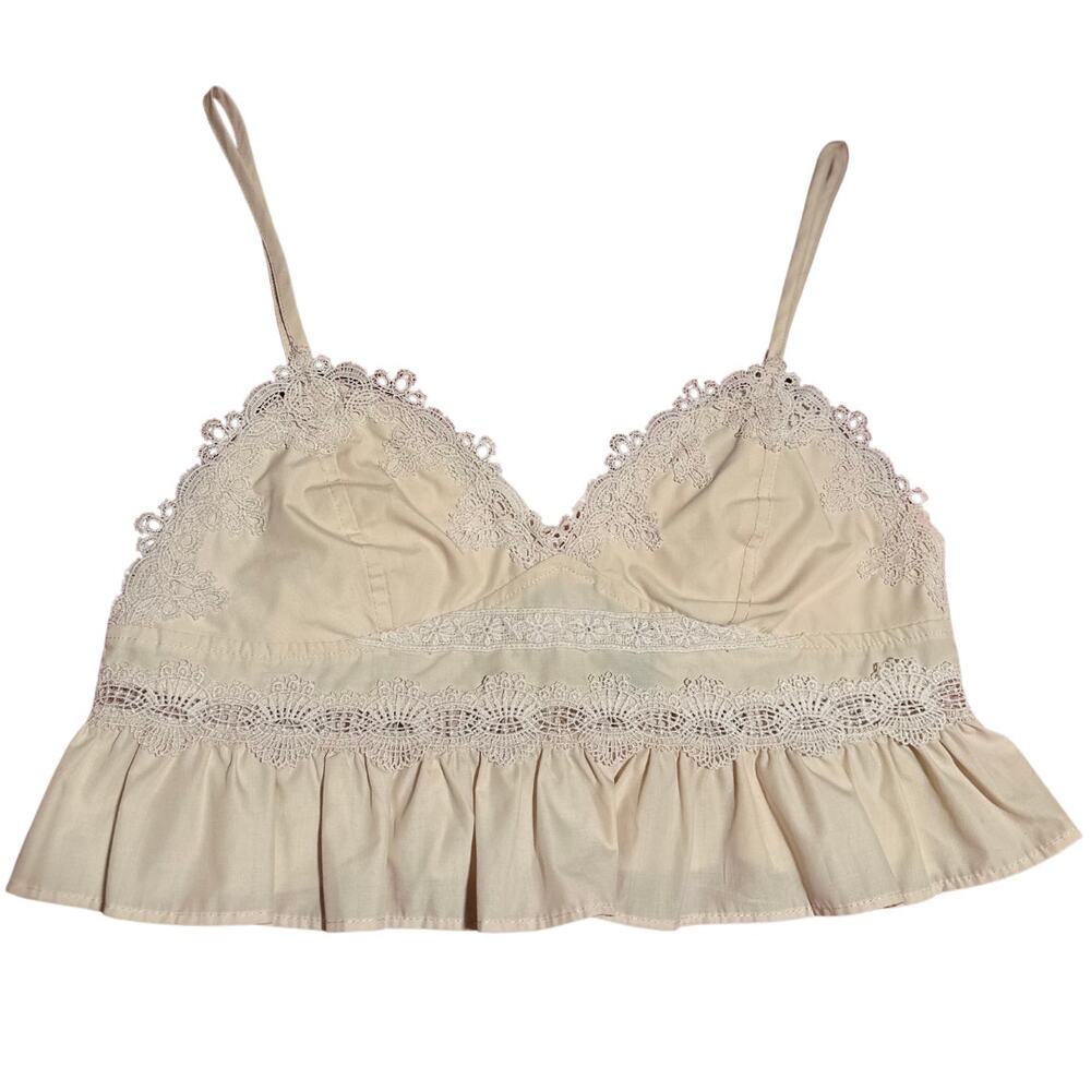 Cream Lace Peplum Bralette | Size L | Cottagecore Lingerie-Inspired Top